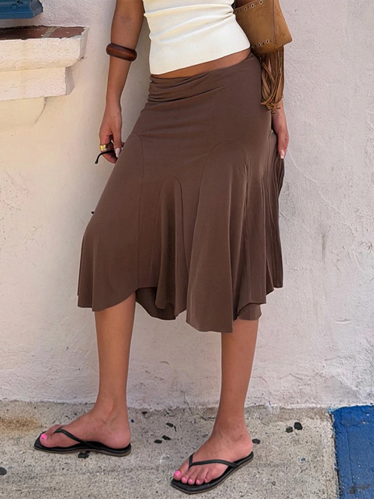 Trendix Vintage Skirt For Women's 2026 Summer High Waist Bodycon Patchwork Casual Solid Skirts Vacation Party Beach Retro Skirt