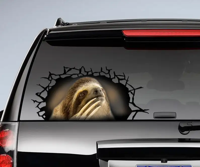 Sloth 3D sticker, cracked window decal , funny sloth decal