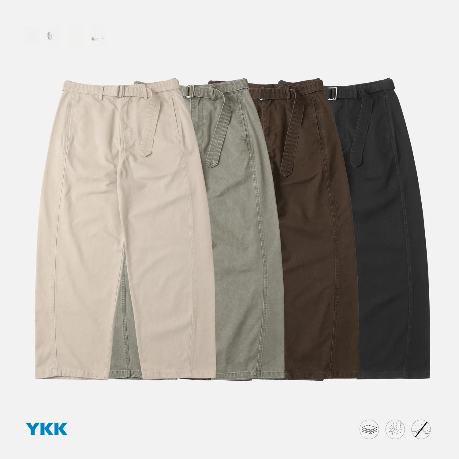 

Men's Casual Pants Removable Belt 3D Tailoring Simple Waed Faded Cotton Straight Leg mid Waist Youth Faion Autumn Khaki