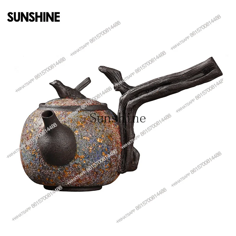 Japanese rock mine side handle pot Takayoshi handmade firewood tea set teapotX