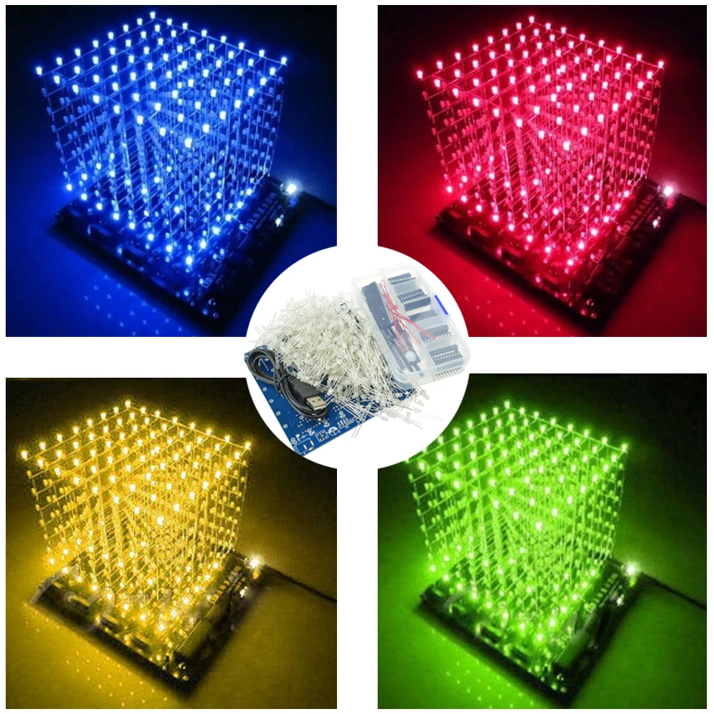 3D 8x8x8 Colore Cubo di Luce Kit FAI DA TE 8x8x8mm Ha Condotto Il Cubo di Luce Parti di Computer Spettro di Musica Microcontrollore Elettronica FAI DA TE Maker Kit