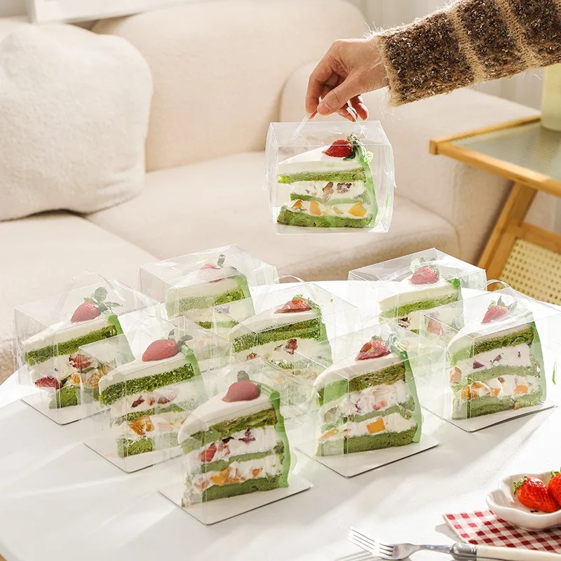 Mousse Cut Pieces Tiramisu Macaron Packaging Box Lasagna 6 Inch 8 Inch Cut Pieces Transparent Portable Packing Box