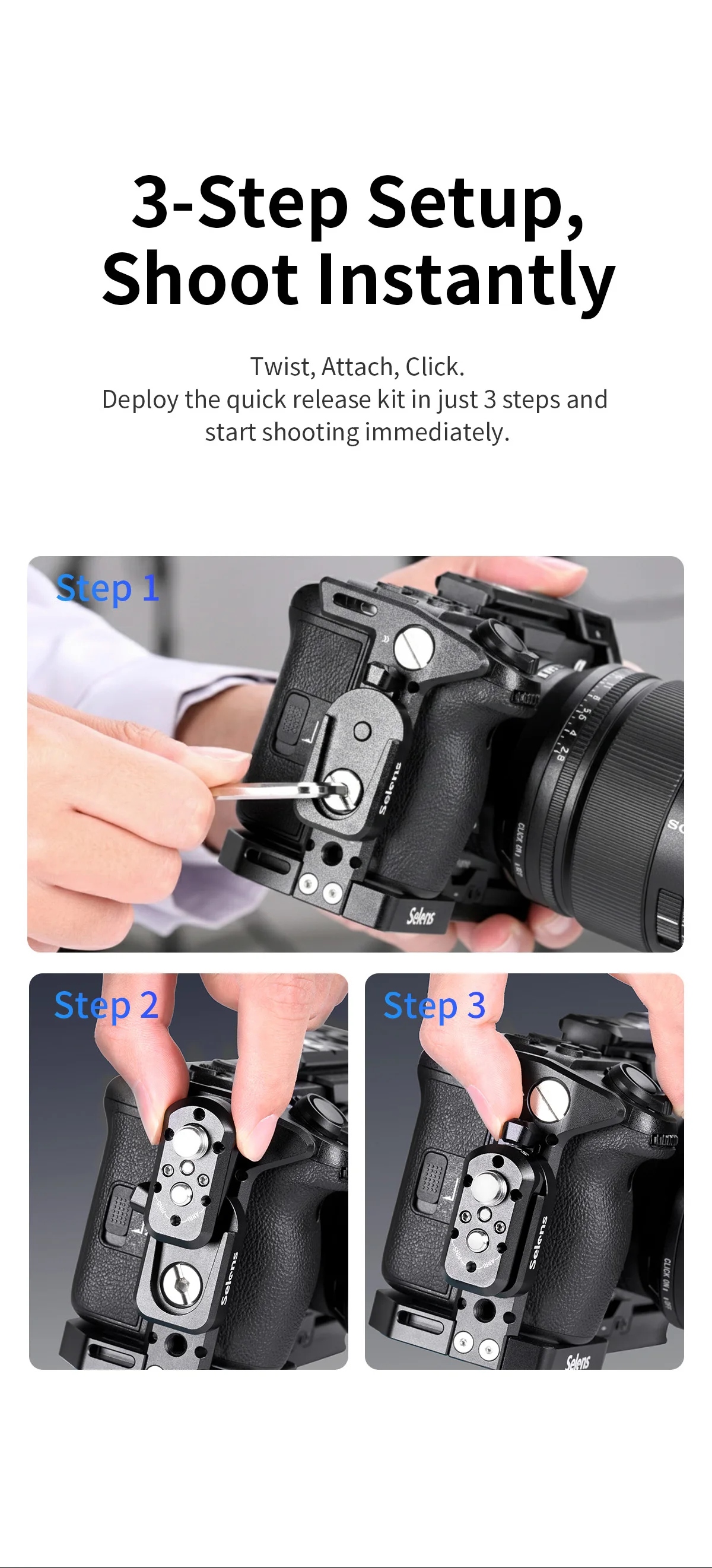 Selens Alu-Legierung Q-Lock Mini Schnellmontage-Kit mit mehreren 1/4-, 3/8- und ARRI-Positionierungslöchern für NATO-Verlängerungen an Käfigen, Magic Arm – Detail 4