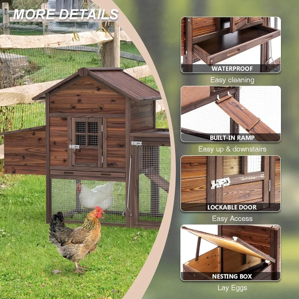 

Wooden Chicken Coop Large Walk-in Outdoor Hen House with Nesting Box and Run, Poultry Cage Rabbit Hutch Waterproof UV Panel