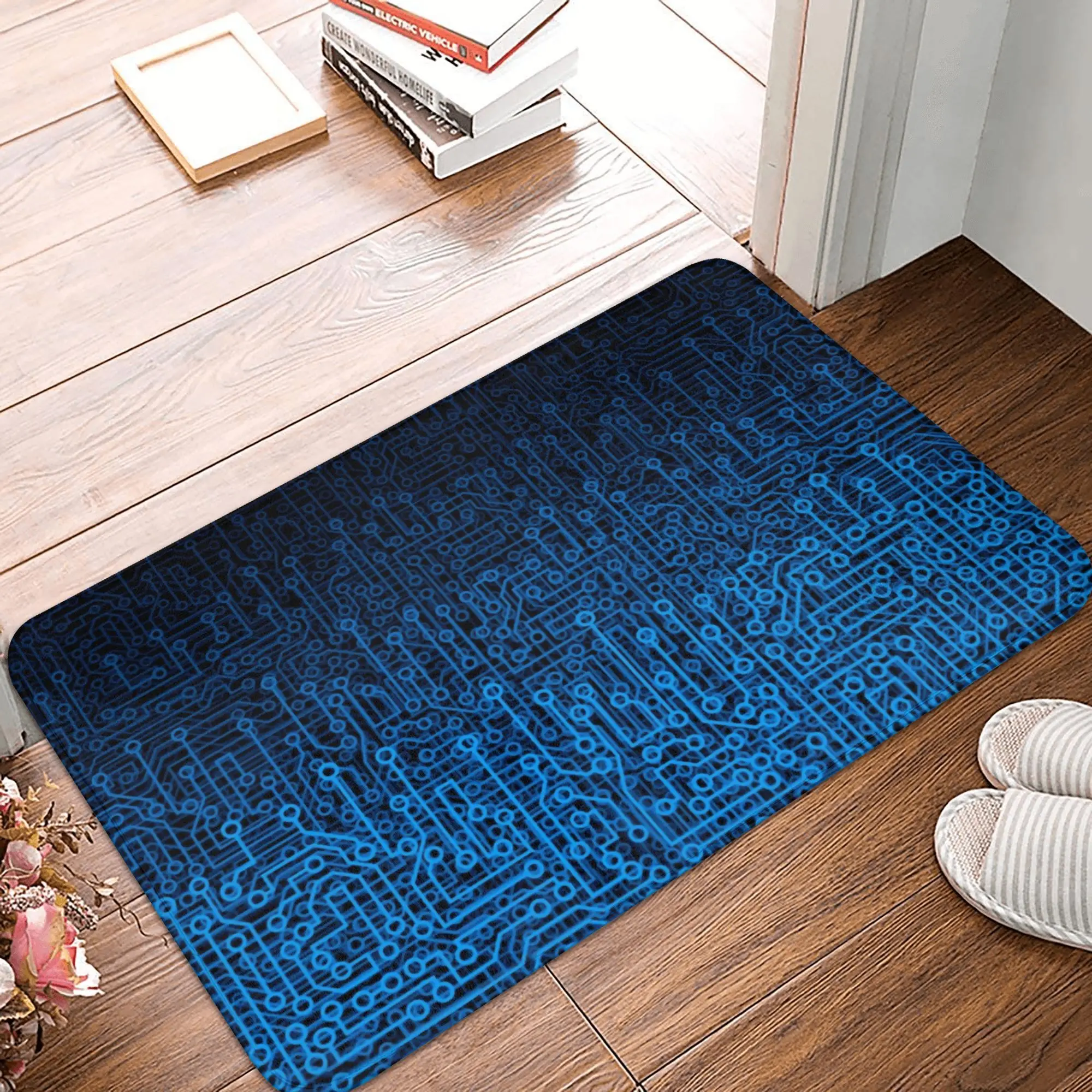 Reboot Blue Computer Circuit Board Floor Door Kitchen Bath Mat Anti-Slip Outdoor Cpu Doormat Toilet Entrance Rug Carpet Footpad