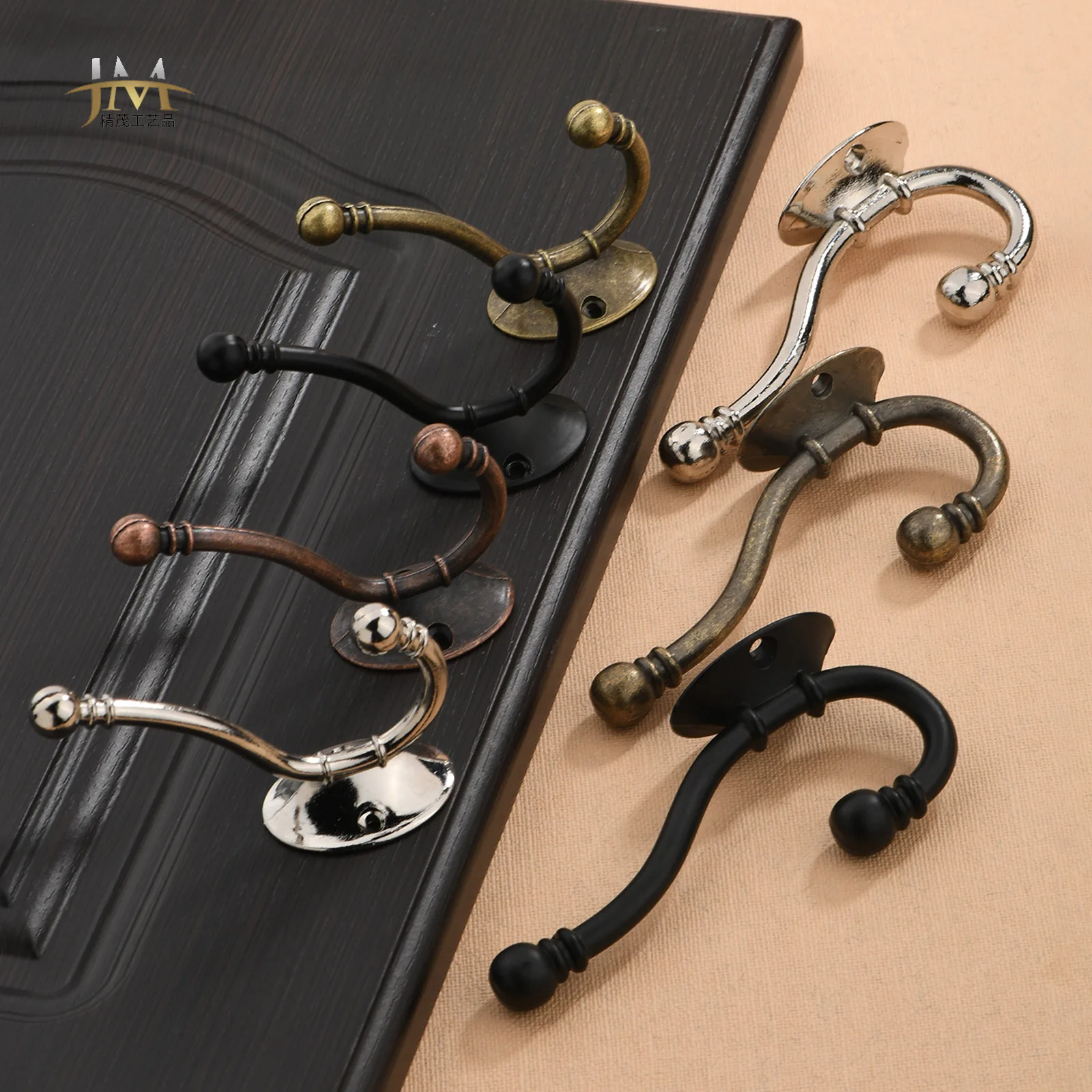 Hardware wooden cabinet door black clothes hook, European antique hats rear wall rack single hook