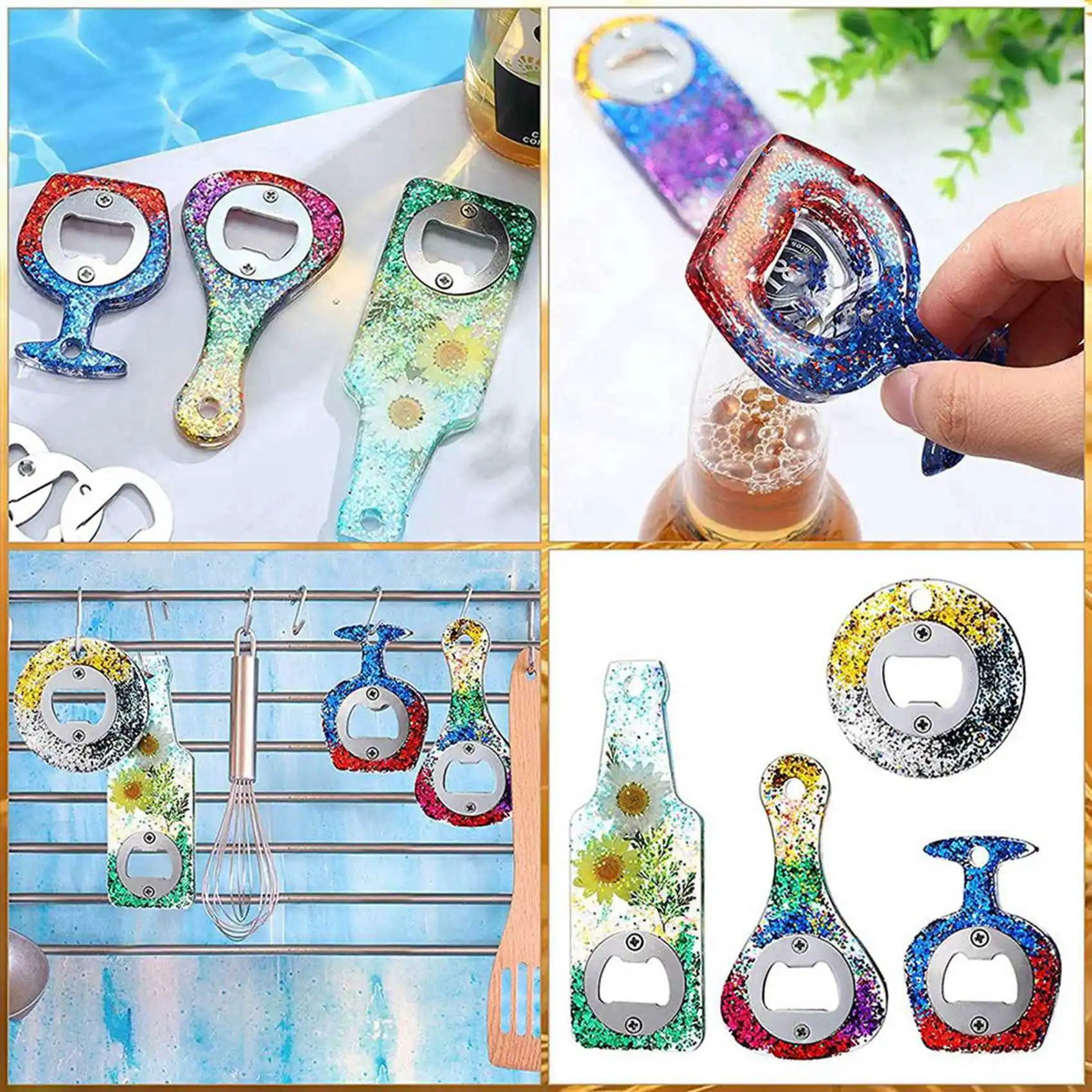 SEWS-Bottle Opener Insert Kit,40 Set Round Inset Bottle Opener Kit For DIY Keychain Beer Spanner Jar Bottle Opener Corkscrew