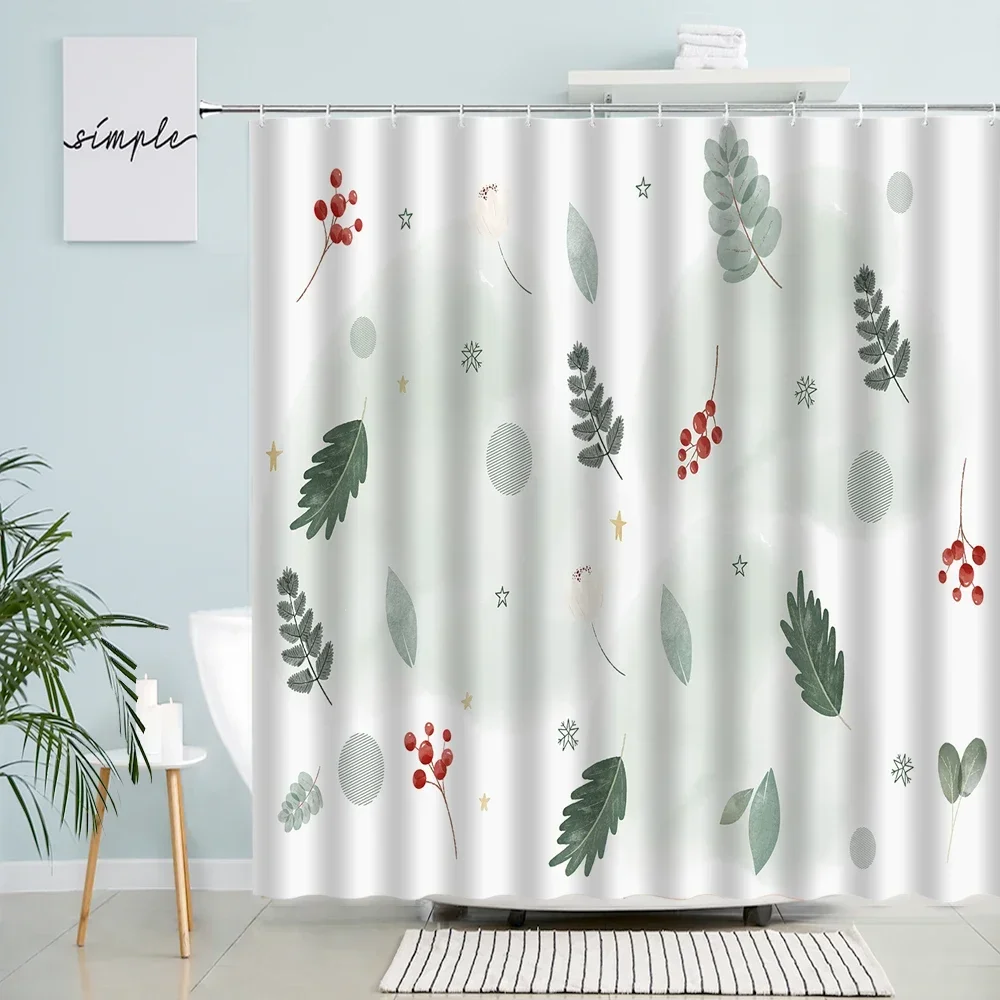 Green Leaves Shower Curtains Watercolor Plants Tree Leaf Simple Nordic Home Decor Polyester Fabric Bathroom Curtain Sets White