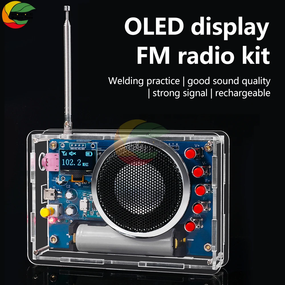 

DIY FM Radio Electronic Kit Adjustable Frequency 87-108MHz Digital Display DIY Soldering Project Practice Solder RDA5807S