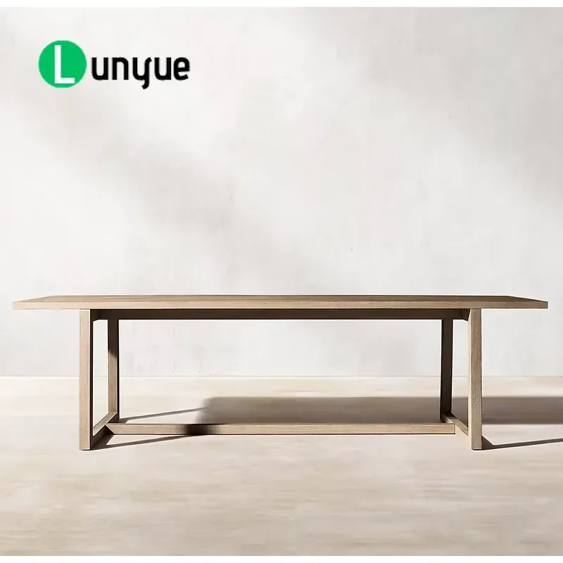 Modern American Teak Weathering Outdoor Dining Table Rectangular Wooden Terrace Furniture for Hotel Patio Garden Durable