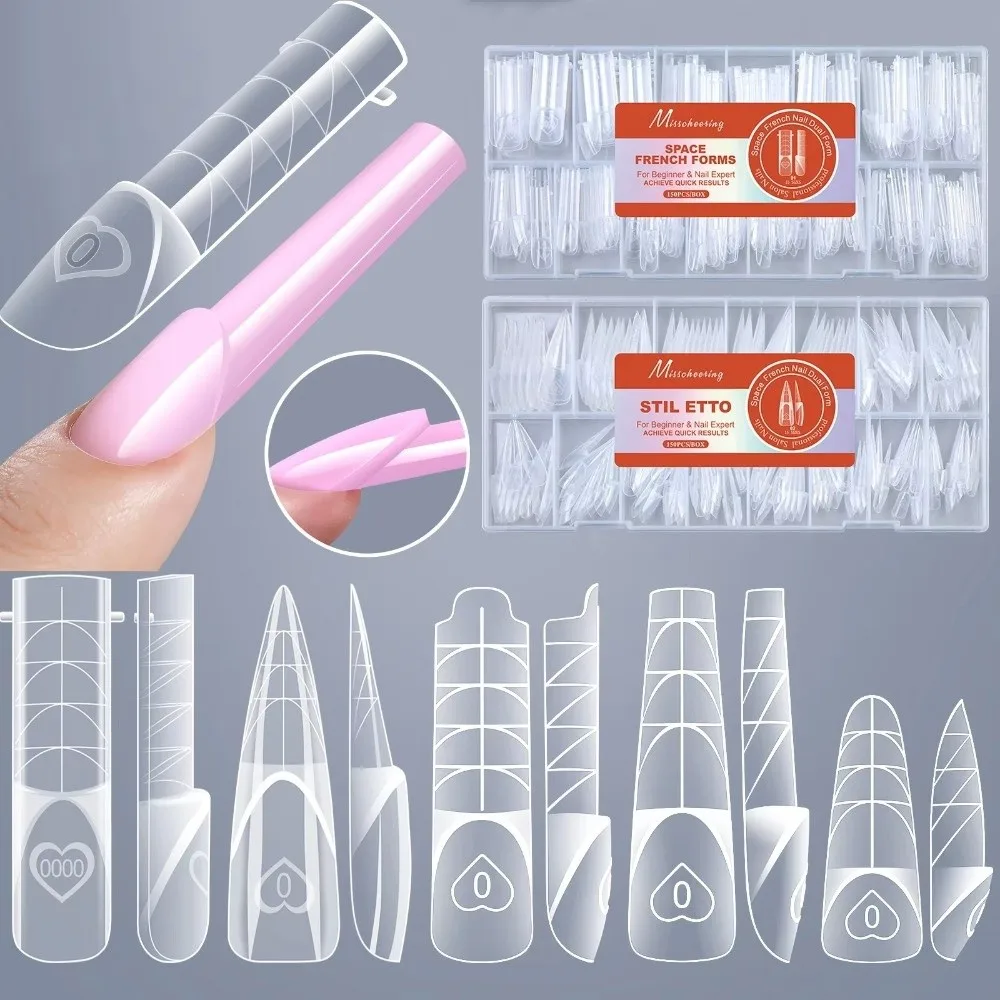 150PCS Ultra Short Space Nail Dual Forms Thin Seamless 15 Sizes Acrylic Extension Nail Forms No Trace Manicure Tool False Nails