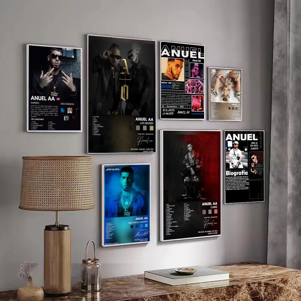 Rapper Music Pop Album A-Anuel AA Poster Decorative Wall Art Stickers Mural Photo Print for Home Living Room Hallway Decor