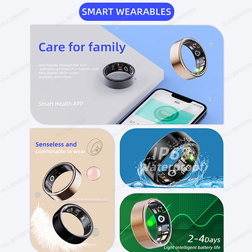 For Xiaomi Smart Ring Men Women Military Grade Titanium Steel Shell Health Monitoring IP68 & 3ATM Waterproof Multi-sport Modes