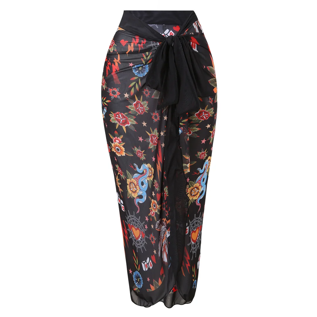 S - XXL, bedruckter, langärmeliger Badeanzug mit Sarong, einteiliger Badeanzug für Damen, Damen-Bademode, Blumenmuster, gepolsterter Badeanzug, Badebekleidung, Modell V7181. – Detail 31