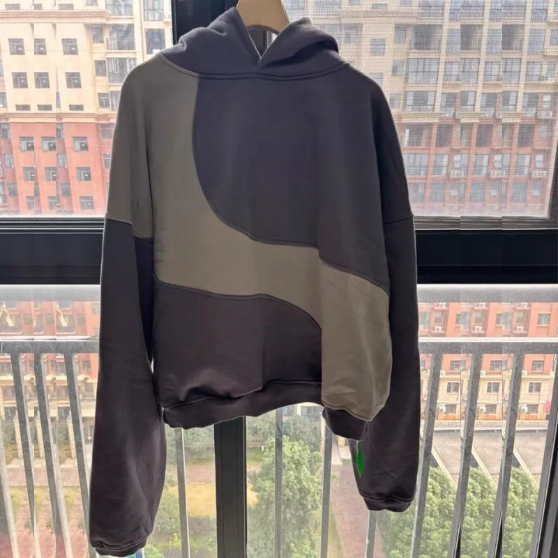 

Purple Gray Wave Splicing Oversize ERL Hoody Unisex Fashion Streetwear Heavy Industry Cotton Hood Sweatshirts Men Women Tops