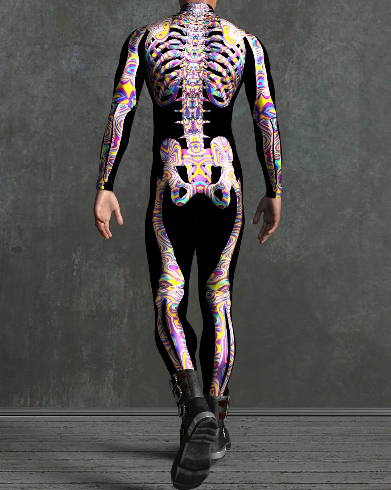 Halloween Skinny Damen Bedruckter Bunter Totenkopf Cosplay Jumpsuit Cyberpunk Zentai Anzug Karnevalsparty Aerial Performance Bodysuits – Detail 28