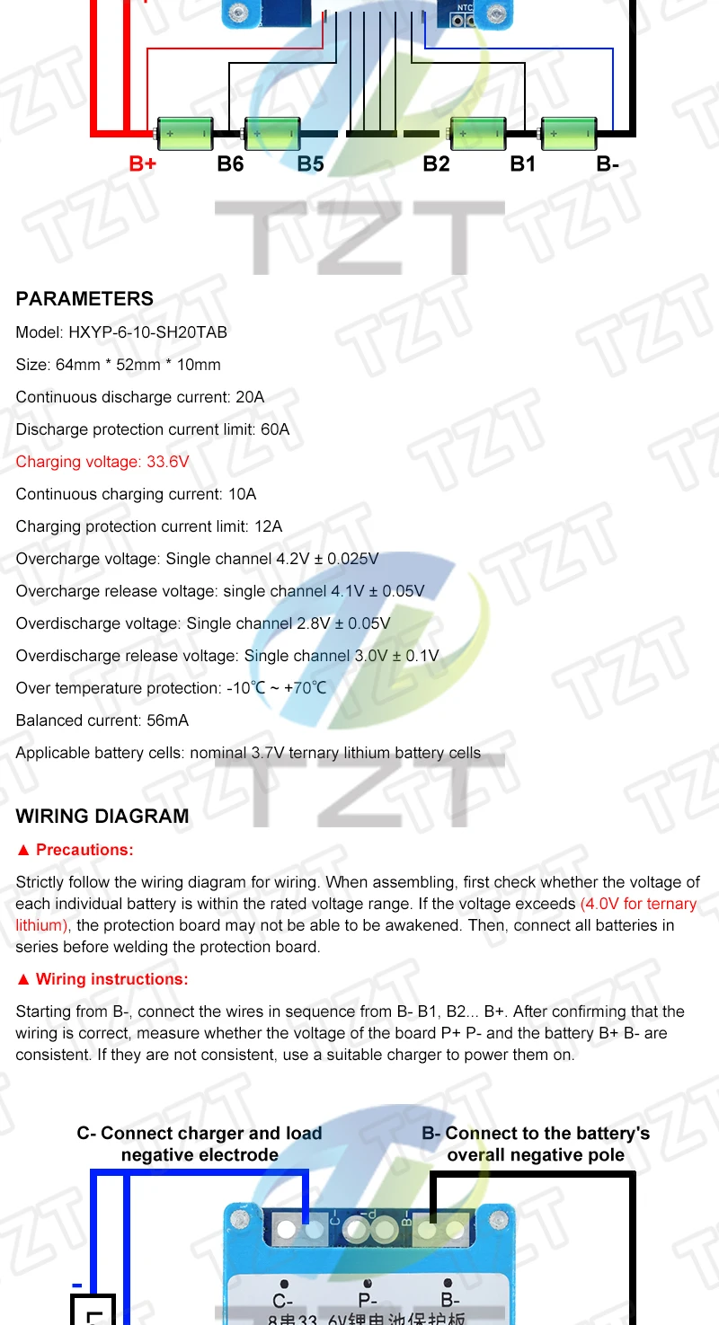 TZT 1/3 Stück 7S 8S 9S 10S 3,7V 20A BMS 29,4V/33,6V/37,8V/42V Li-Ionen Ternäre Lithium-Batterie-Schutzplatine mit Balancer/NTC – Detail 2