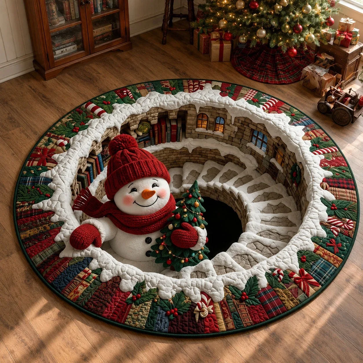 Christmas Round Printed Plush Carpet Nonslip Indoor Outdoor Festival Entrance Floor Mat Excellent Gift Choice Multiple Sizes