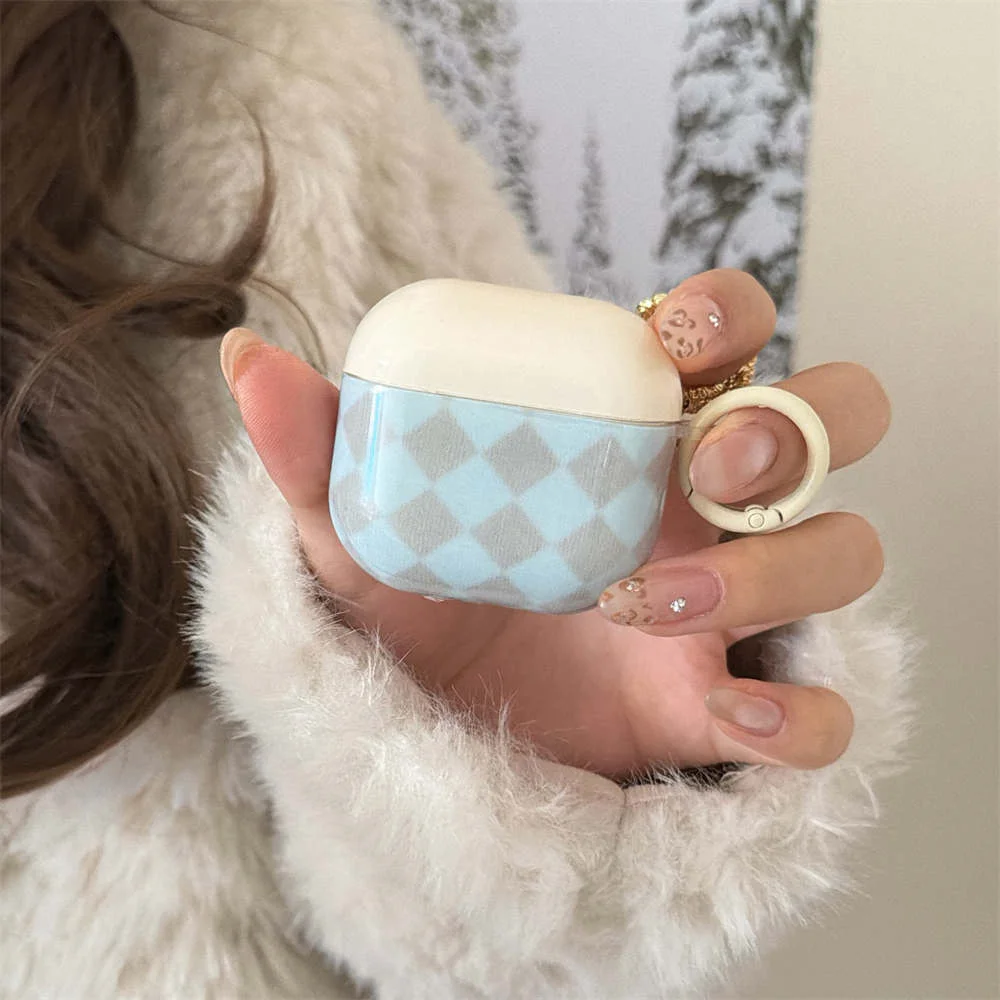 

Fashion Blue Gray Plaid Pattern Earphone Cover For Apple Airpods 3 4 2 Pro 3 Protective Cover Silicone Headphone Cases For Airpo