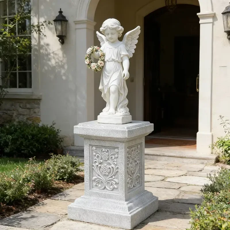 White Resin Flower Carving Base Elegant Garden Statue Pedestal for Indoor Outdoor Display Multifunctional Plant Pot Column