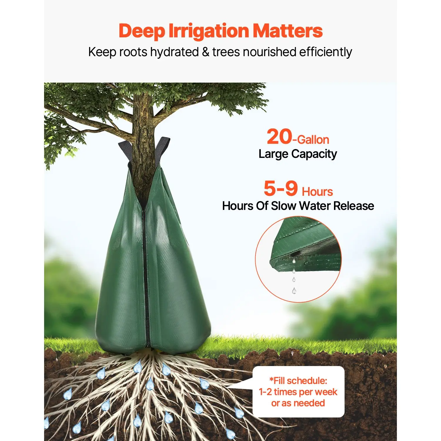 4-Piece 20-gallon slow-release tree watering bag reusable drip irrigation kit for new trees, cover time 5-9 hours