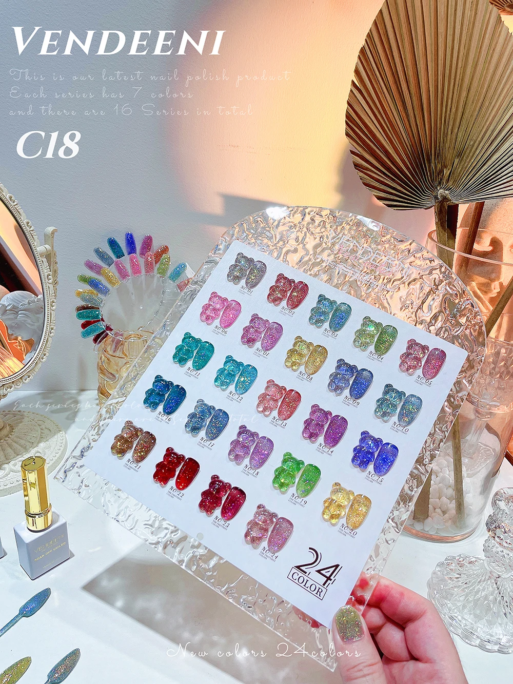 Vendeeni 24 Farben Sternenhimmel Glitzer Gel Nagellack TPO/HEMA FREI Semi-Permanenter UV LED Gel Lack Flash Nail Art Gel Nagellack – Detail 9