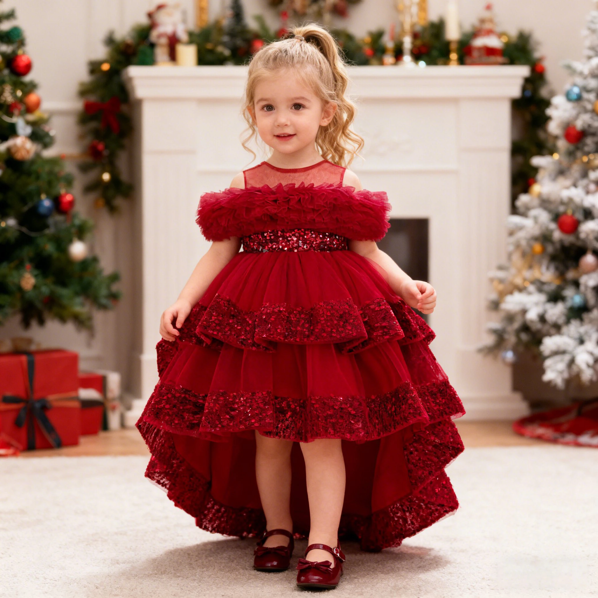 Toddler Sequin Party Baby Girl Dress Christmas Costume Elegant 1st Birthday Tailing Wedding Bridesmaid Princess Prom Dress Girls