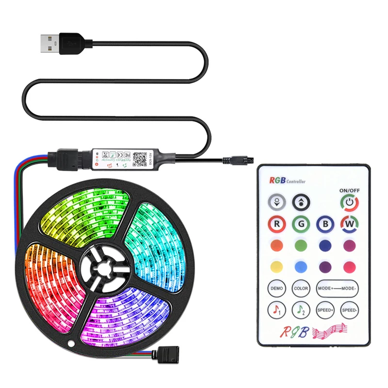 

5M USB LED Strip Light Bluetooth RGB Flexible Strip Tape with IR 23 Key Remote Control Music Room TV Backlight Festival Decor
