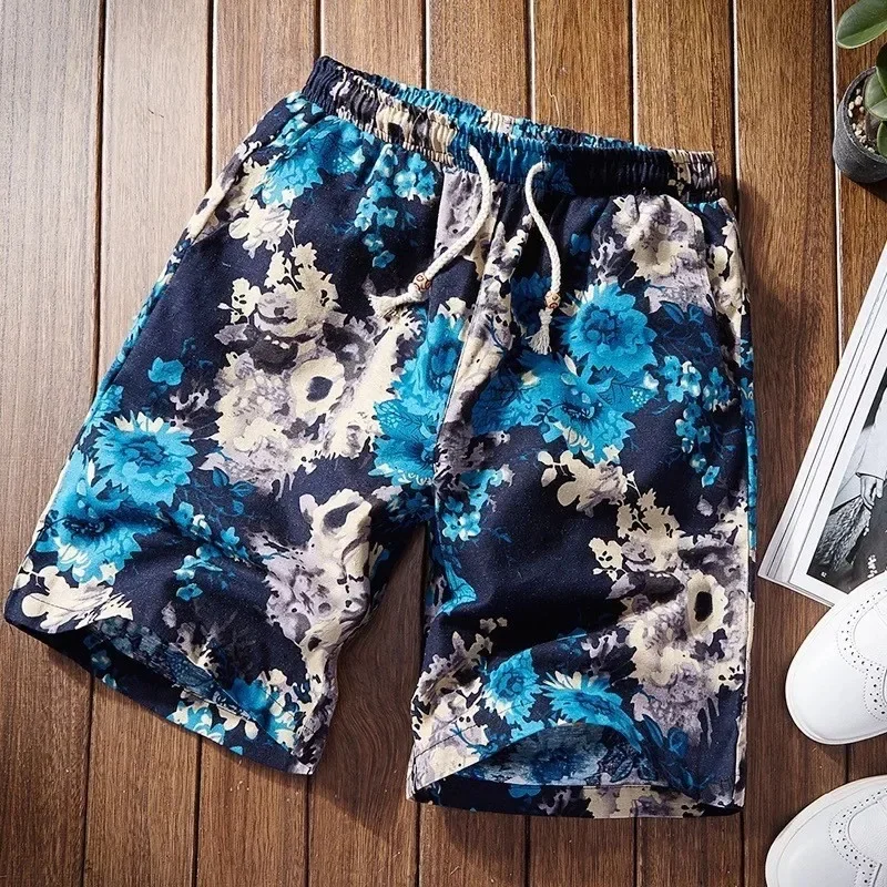 Short de plage décontracté en coton et lin pour homme, vêtement de proximité, imprimé, streetwear, à la mode, été 2019