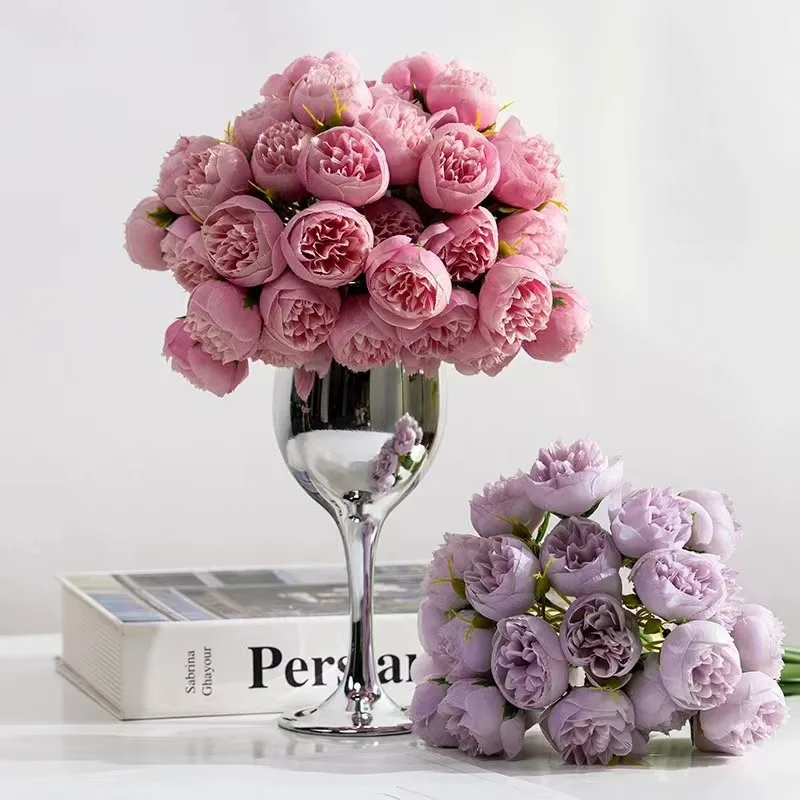 27 Heads Artificial Flowers Silk Peony Rose Hydrangea Bouquet Home Decorations Party Wedding Bride Fake Plants Decoration Flower