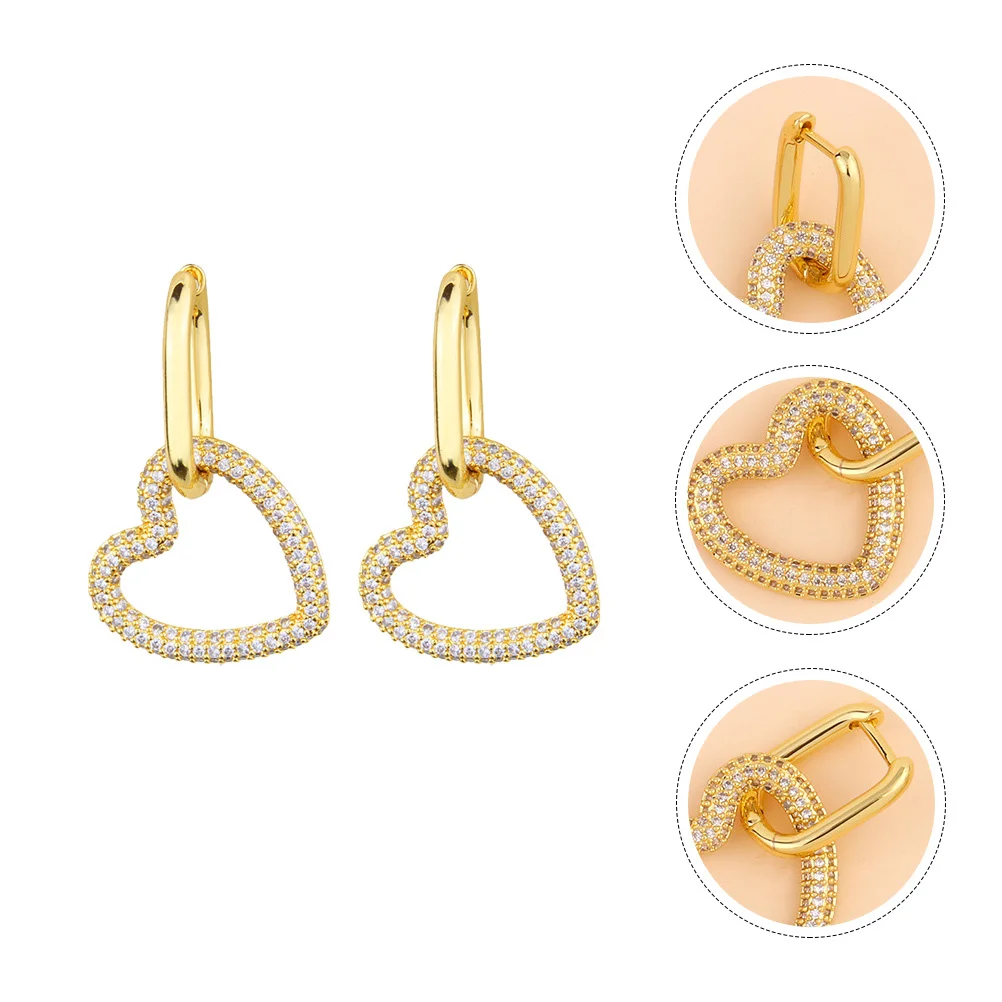 

1Pair Love Heart Earrings Copper Ear Pendant Jewelry Dangle for Women Party Birthday Valentine Gift