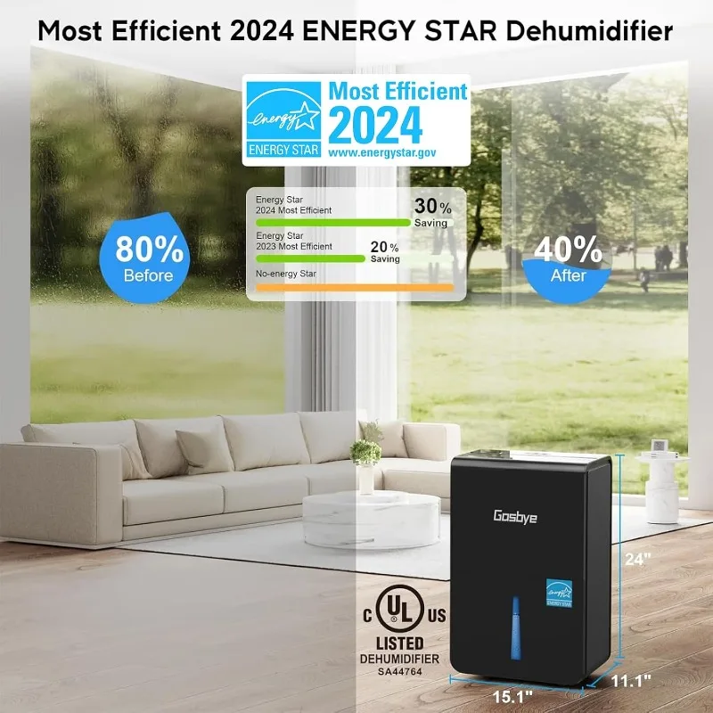 4500 قدم مربع. مزيل الرطوبة الأكثر كفاءة من Energy Star 2024 للطابق السفلي مع خرطوم تصريف، مزيل رطوبة بحد أقصى 115 لتر/D لكبير Ro