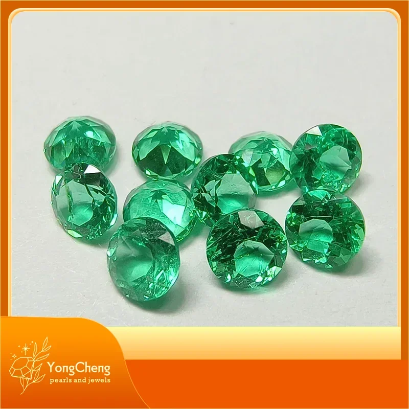 Lab Grown Small Size Columbian Emerald Gemstone Hand-cut Round Shape Natural Color Charms Beads For Diy Jewel Making Materials