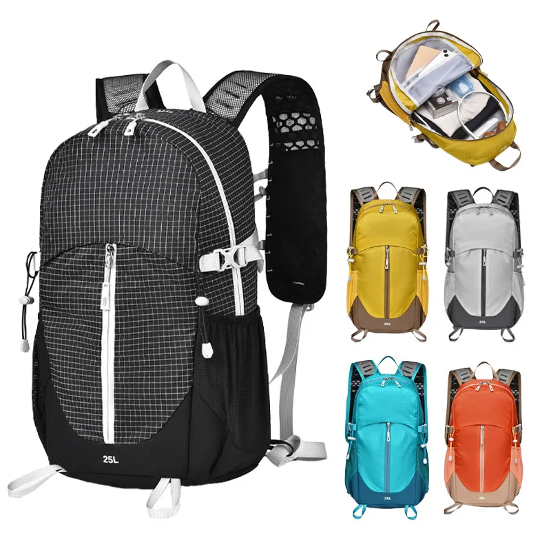 25l Large Capacity Hiking Backpack, Waterproof Lightweight Nylon Hiking Bag, Functional Zoning Design, Cycling Backpack