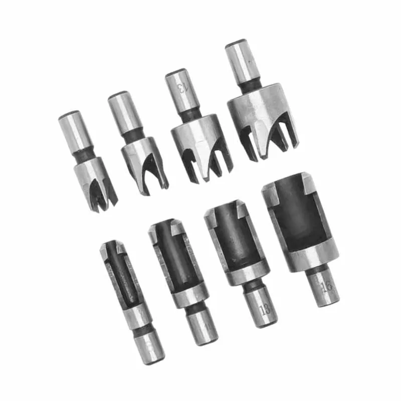 4/8 Cái Thép Carbon Vòng Tay Cầm Gỗ Cắm Lỗ Cắt Cắt Khoan Bộ Dowel Máy Làm Dụng Cụ Lỗ dao Cắt Khoan 6-16Mm