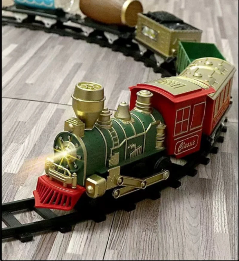 Modèle de train à vapeur rétro pour enfants, simulation de wagon électrique, rail à grande vitesse, ensemble de jouets pour garçons, cadeaux de Noël