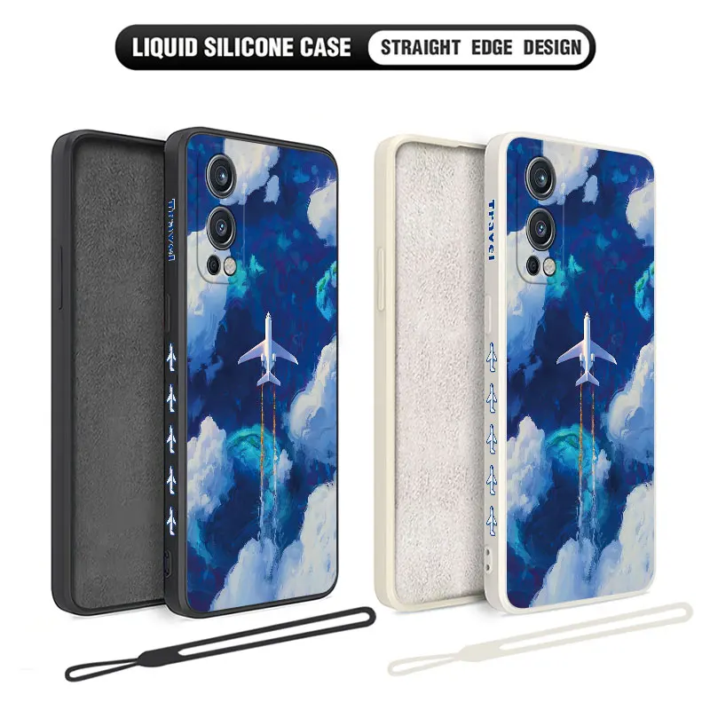 Airplane On A Journey Phone Case for Oneplus Nord 2 9R 9 8T 8 7 7T Pro 6 5G Liquid Silicone Cover with Hand Strap