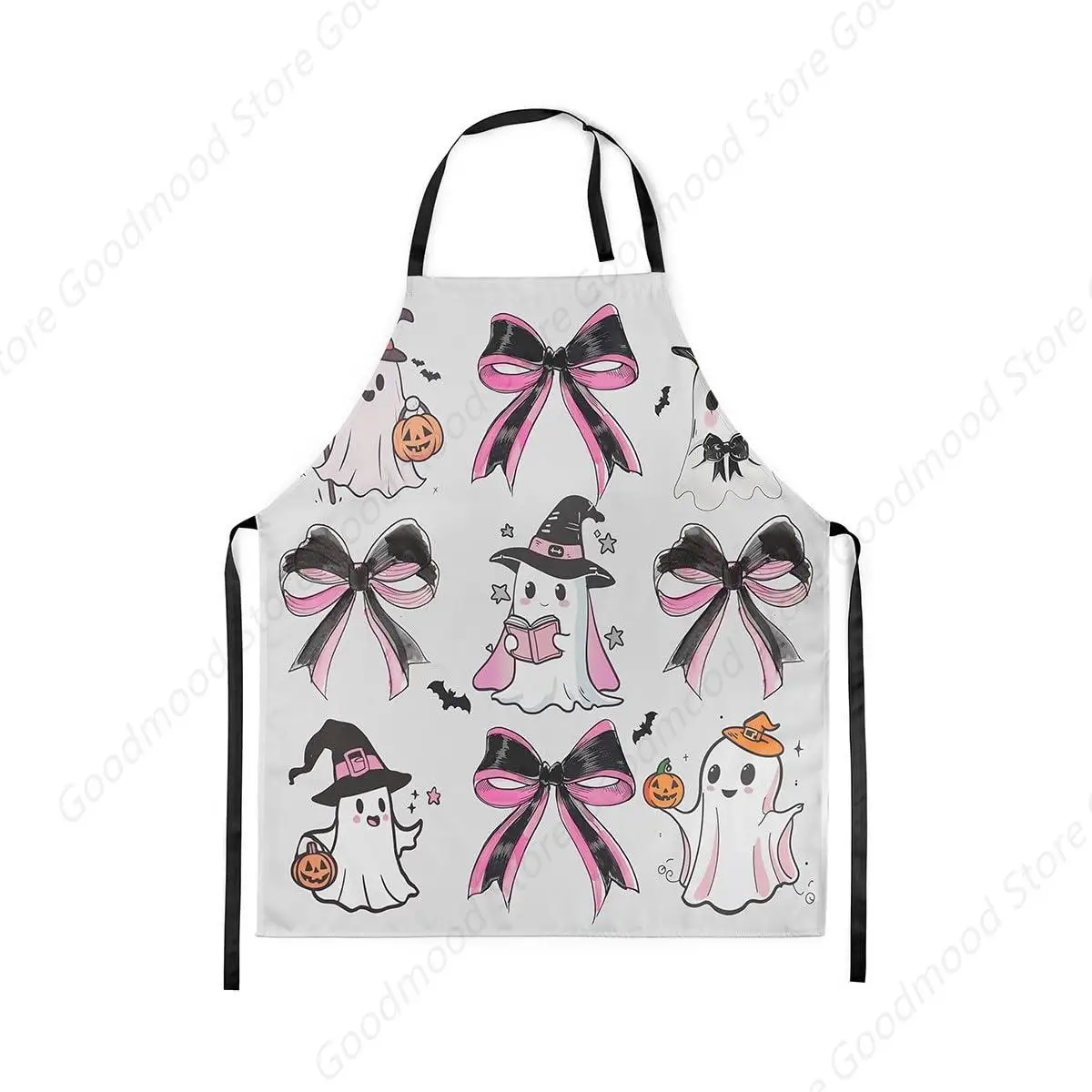 

Cartoon Ghost Kitchen Apron Watercolor Black Pink Bowknot Waterproof Apron for Adults Happy Halloween Cute Orange Pumpkin Apron