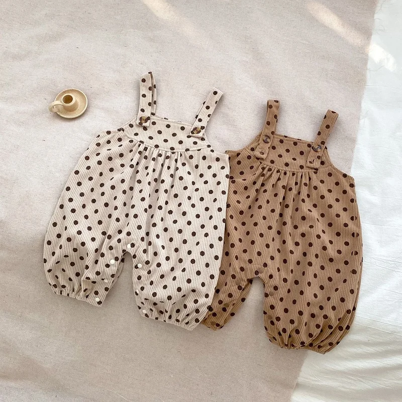 2023 Autumn Newborn Baby Jumpsuit 0-24Months Infant Boy Girl Sleeveless Polka Dot Suspender Pant Corduroy Overalls Clothes