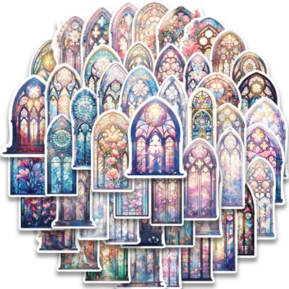 50PCS Purple Pink Church Glass Window Stickers for Wall Phone Case Scarpbook Static Cling Dacoration Waterproof Easy to Tear off