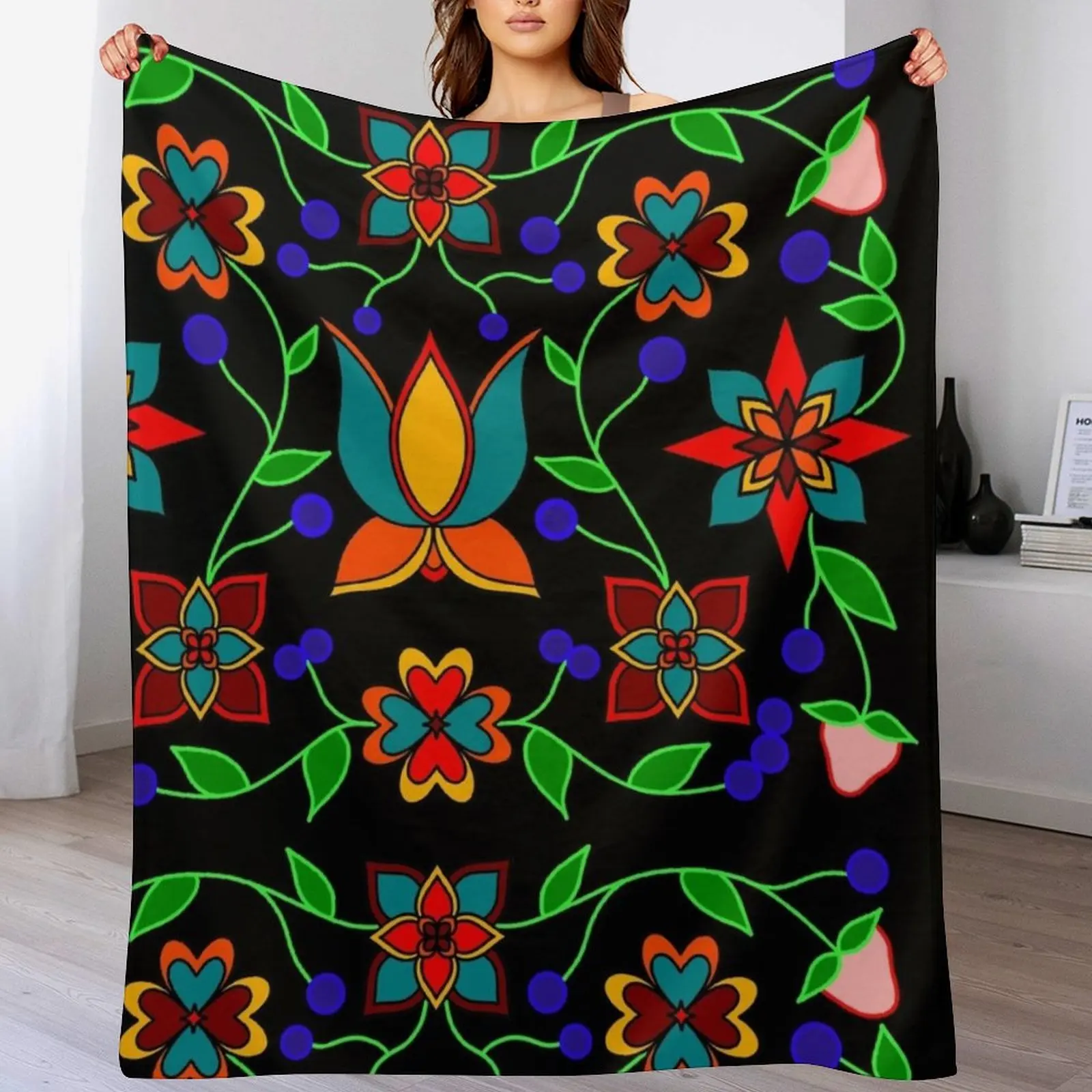 

Ojibwe Floral Throw Blanket Warm Plush Fuzzy Blanket for Living Room