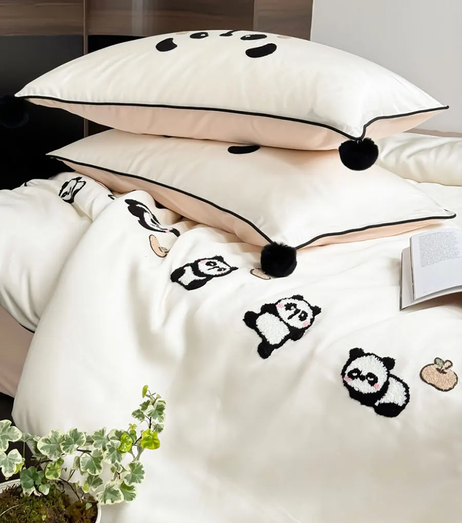 Cute cartoon panda bedding set kid teen 1.2 1.5 1.8 2.0,twin full queen king lovely home textile bedsheet pillowcase quilt cover