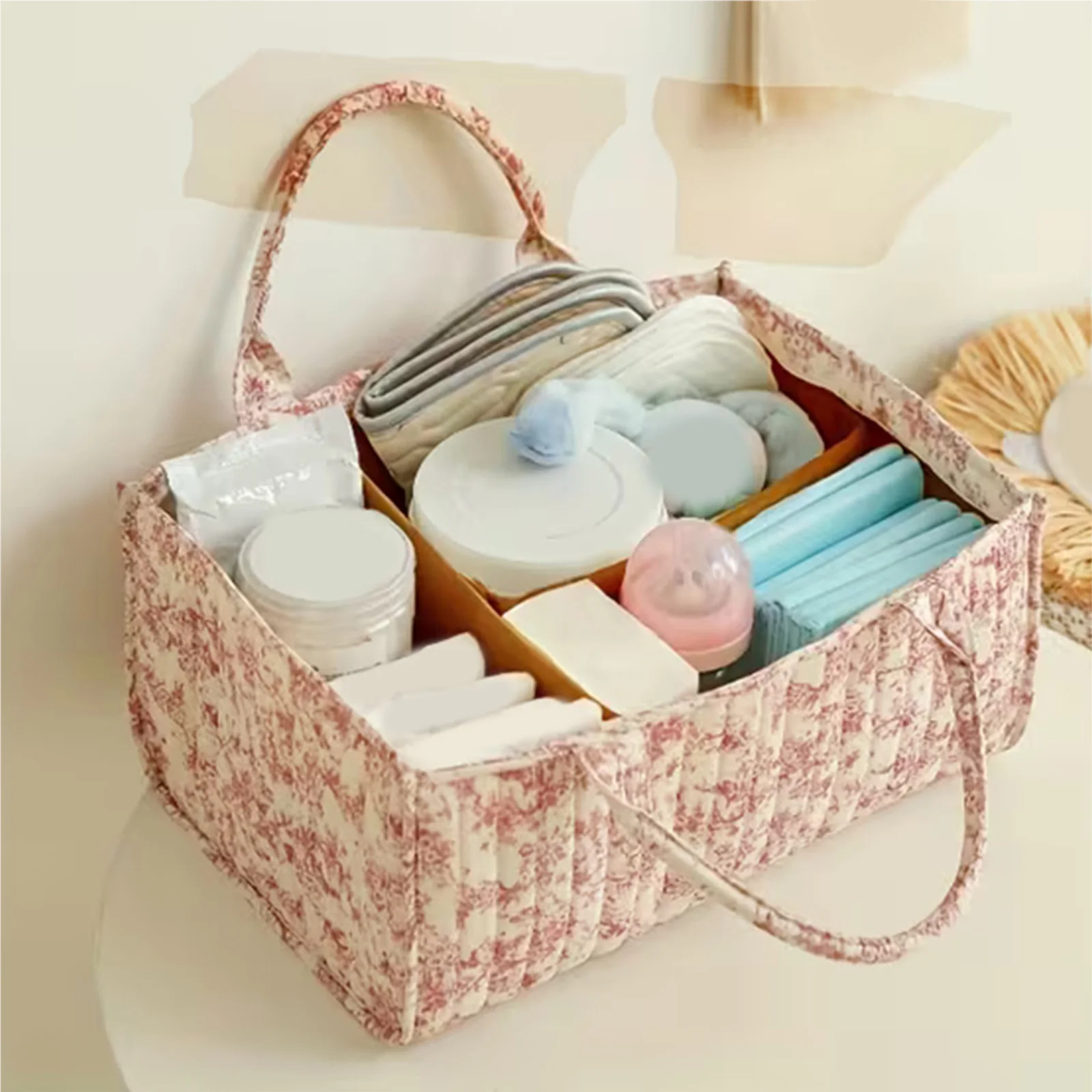 

Fabric Pastoral Cloth Storage Basket with Easy Carry Handles Laundry Bin Organizer for Shelves Closet Laundry Home Office Decor