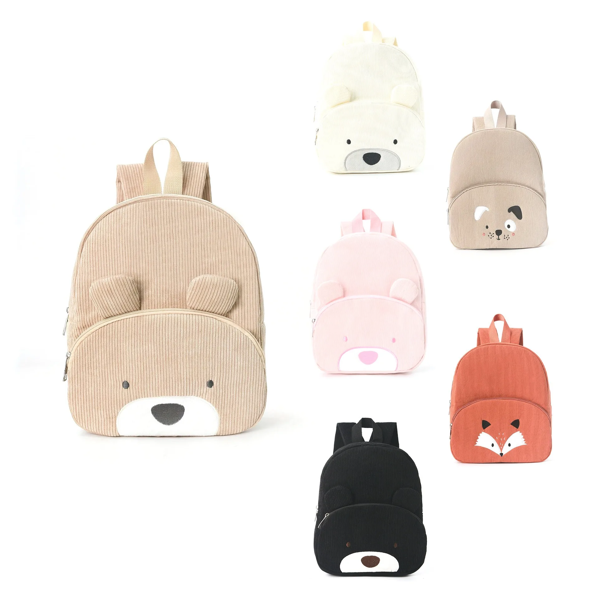 Cross-border explosion cute bear backpack corduroy primary school bag fashion casual backpack cartoon plush bag