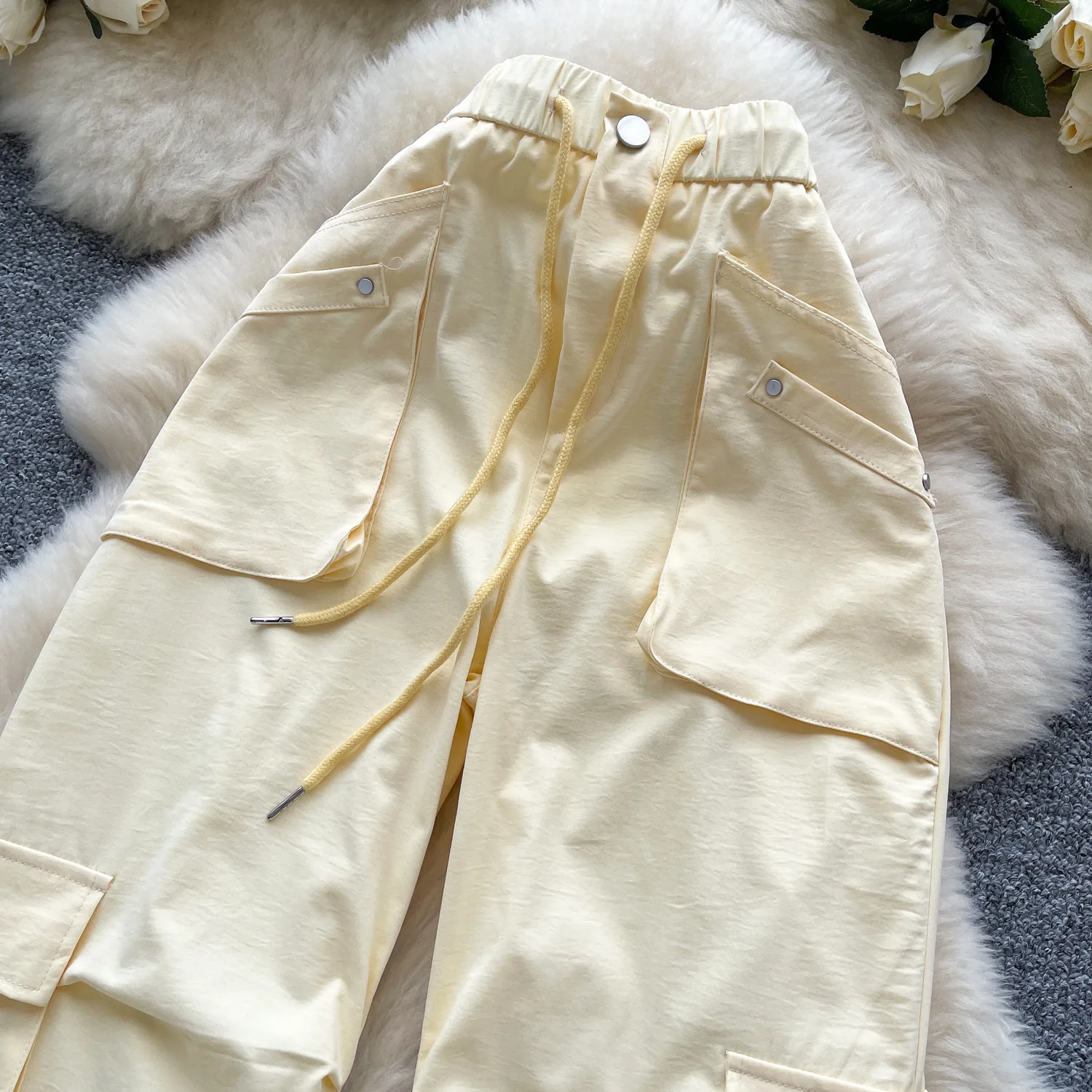 Cargo Pant Women Wide Leg Long Pants Lace Up High Waist Straight Trousers Y2k Streetwear Elegant Splice Work Casual 2025 Summer