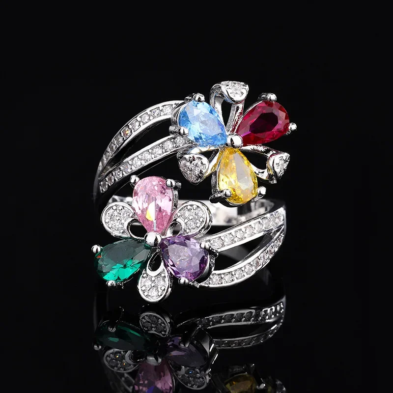 

Charms Colorful Topaz Line Adjustable Ring Flower Windmill Women's Vintage Jewelry Gift for New Year 2023 Dress Accessory Luxury