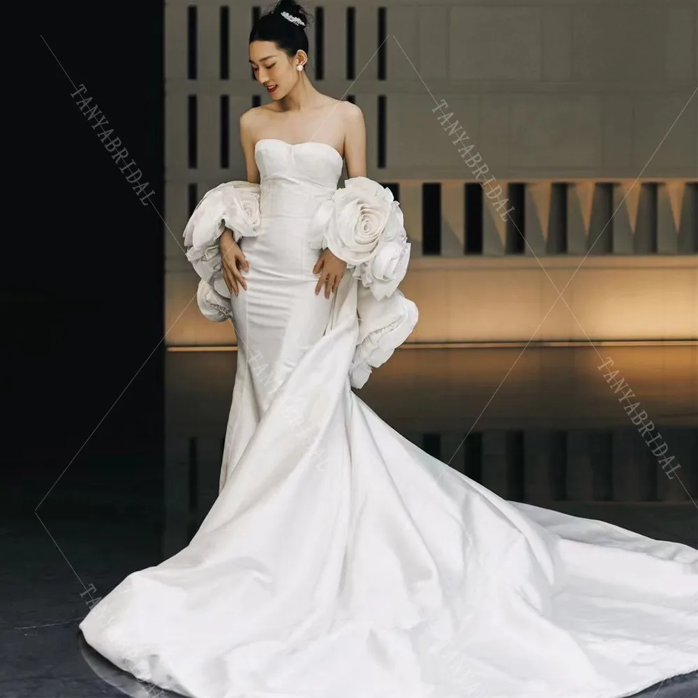 Romantic Unique 3D Flowers Brial Bolero With Long Train,Fashion Ivory Rose Wedding Cape,Ruffles Shawl Sleeves Bridal Wrap