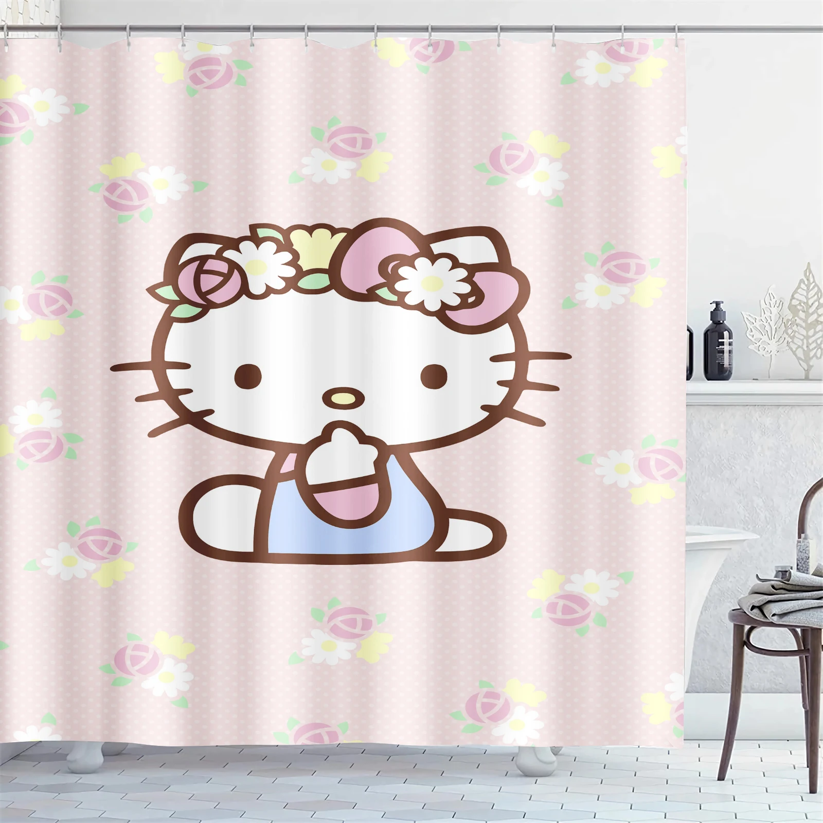 

Занавеска для душа Hello Kitty, наборы аксессуаров для ванной комнаты, роскошный аниме, домашний декор, милая комната