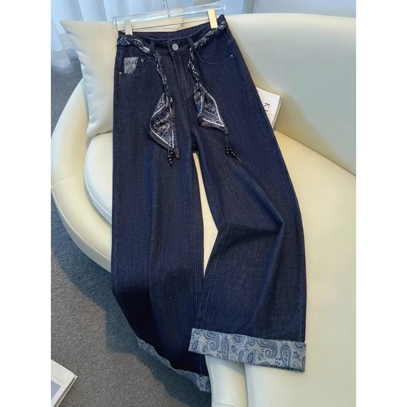 

Denim Blue Cuffed Jeans for Women, and Winter Fleece-Lined Slim Fit Elegant Paisley Pants