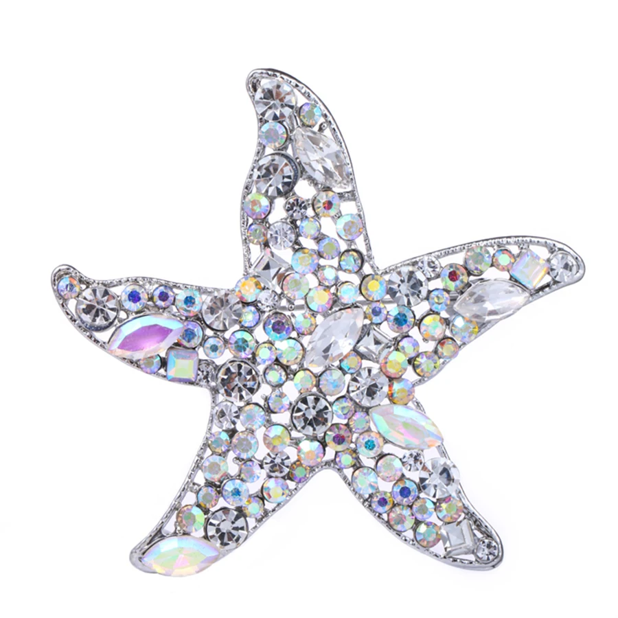 Sparkling Starfish Brooches For Women Unisex Big Rhinestone Sea Star Party Office Brooch Pin Gifts
